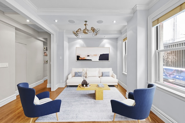 66 Madison Ave Unit 1A, New York City, NY 10016 - living room with a chandelier, wood finished floors, healthy amount of natural light, and crown molding