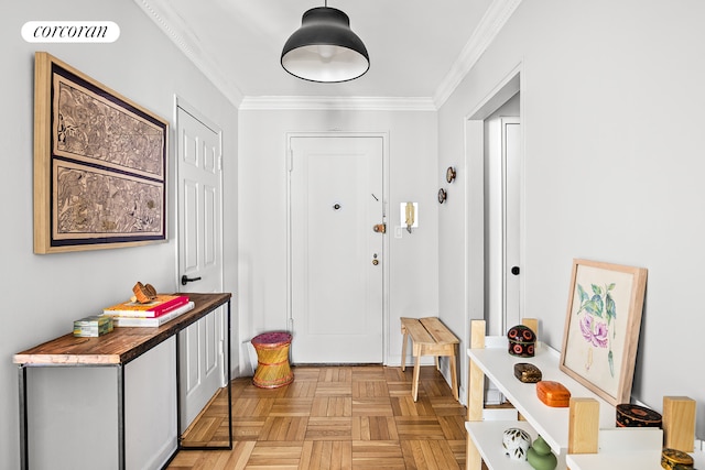 interior space with visible vents and ornamental molding