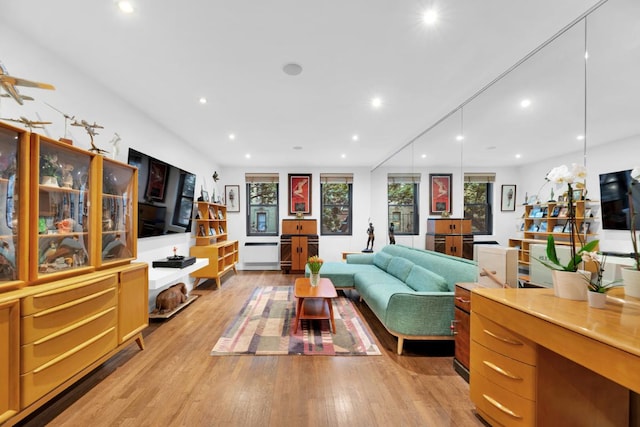 living room with light hardwood / wood-style floors