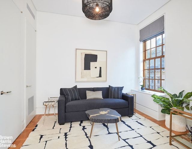 living area featuring light wood finished floors