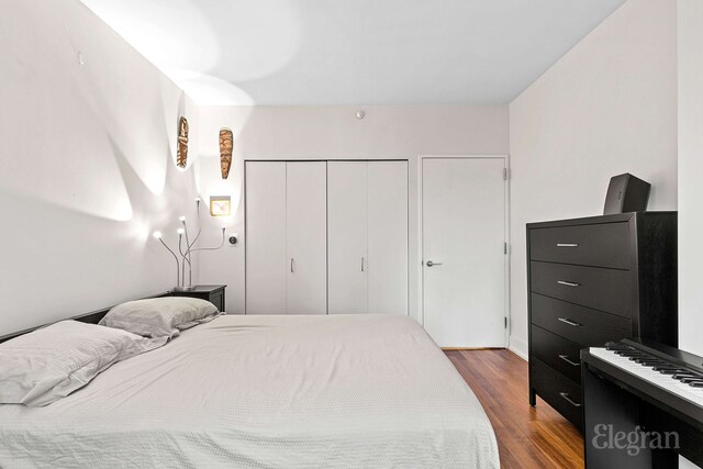 bedroom with a closet and wood finished floors