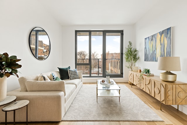 living room featuring light wood-type flooring