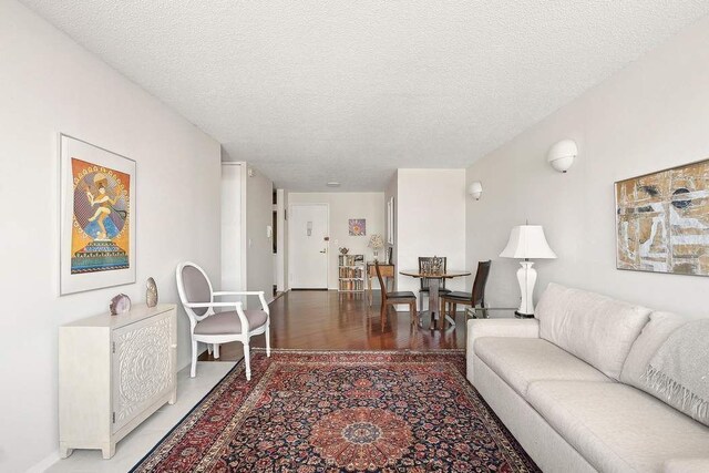 living room featuring a textured ceiling