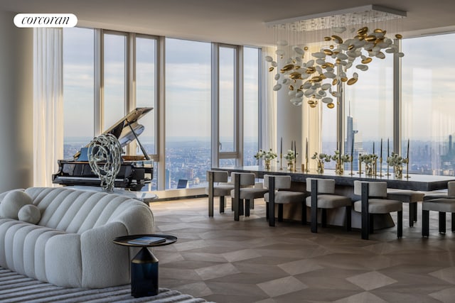 dining space with floor to ceiling windows