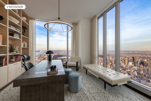 office space featuring expansive windows