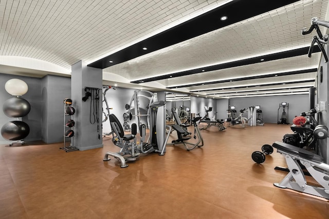 959 1st Ave Unit 15D, New York City, NY 10022 - exercise room with lofted ceiling