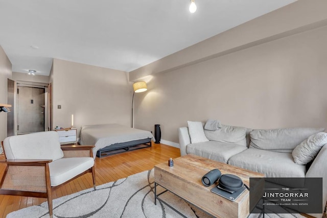 bedroom with hardwood / wood-style floors