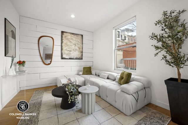 living room featuring light wood-type flooring