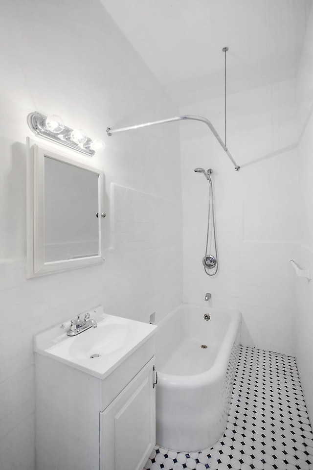817 W End Ave Unit 3Cc, New York City, NY 10025 - bathroom featuring vanity, shower / washtub combination, and tile patterned flooring