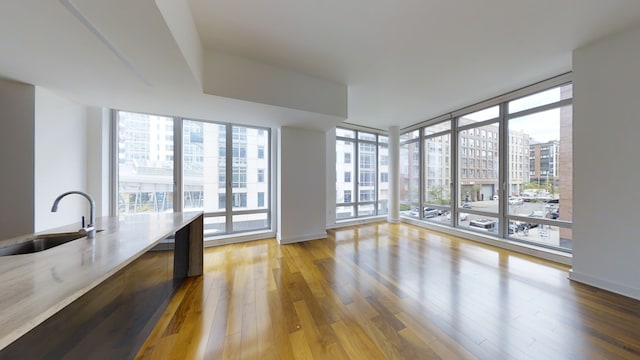 2 Northside Piers Unit 2-S, New York City, NY 11249 - unfurnished living room featuring a sink, expansive windows, and wood finished floors
