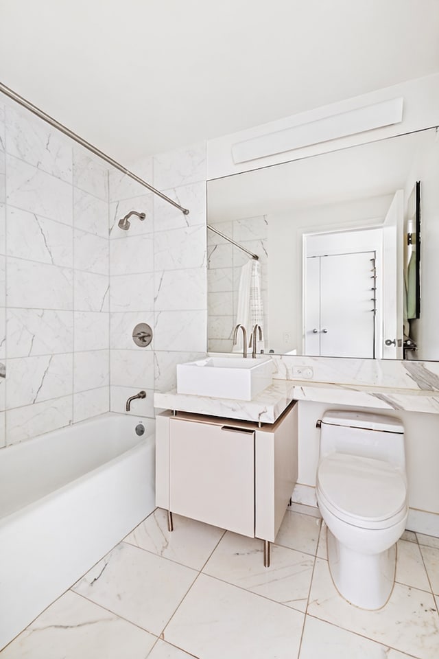 250 E 53rd St Unit 3004, New York City, NY 10022 - bathroom featuring vanity, shower / tub combo, and marble look tiles