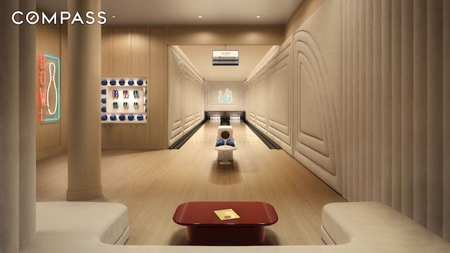 game room featuring bowling and light wood-type flooring