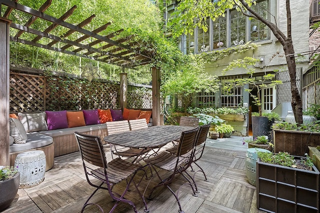 134 E 62nd St, New York City, NY 10065 - deck featuring a pergola and outdoor dining area