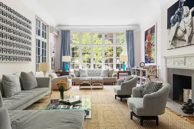 sunroom featuring a wall mounted AC