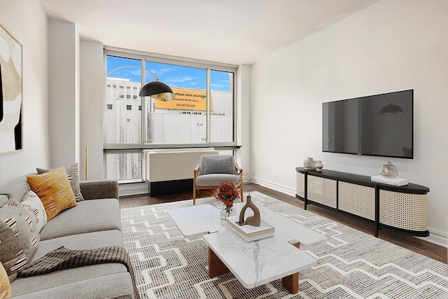 living room with baseboards and wood finished floors