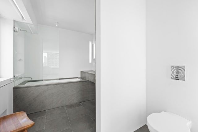 bathroom with vanity, toilet, and a shower