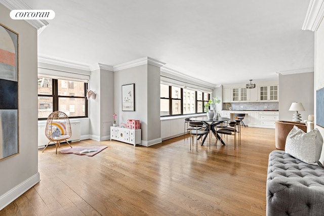 living room with crown molding
