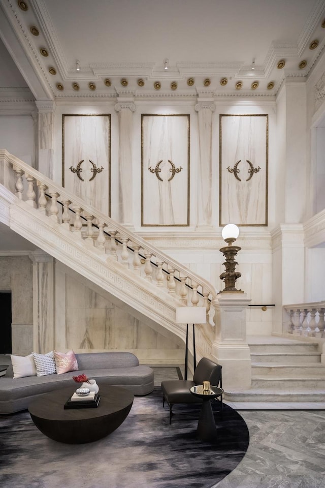 108 Leonard St Unit 8B, New York City, NY 10013 - lobby featuring crown molding and stairs