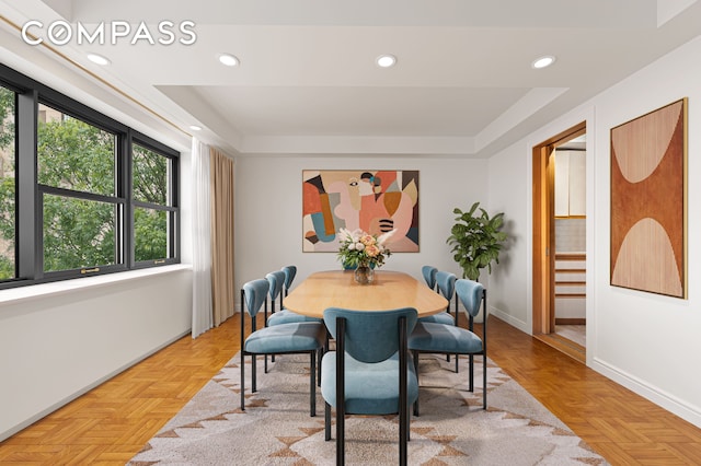 dining room featuring recessed lighting and baseboards