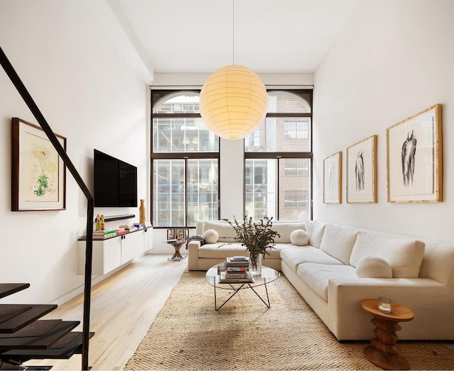 living area featuring light wood-style flooring