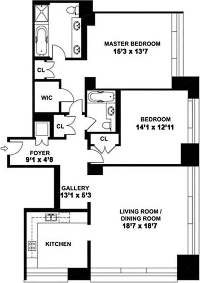 240 Riverside Blvd Unit 17-C, New York City, NY 10069 - floor plan / room layout