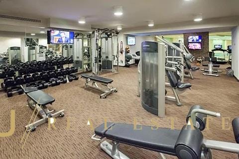 workout area with carpet floors