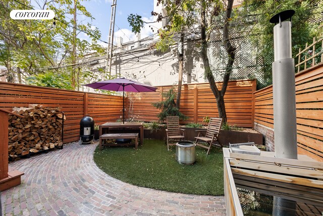 view of patio / terrace with a fenced backyard and a grill