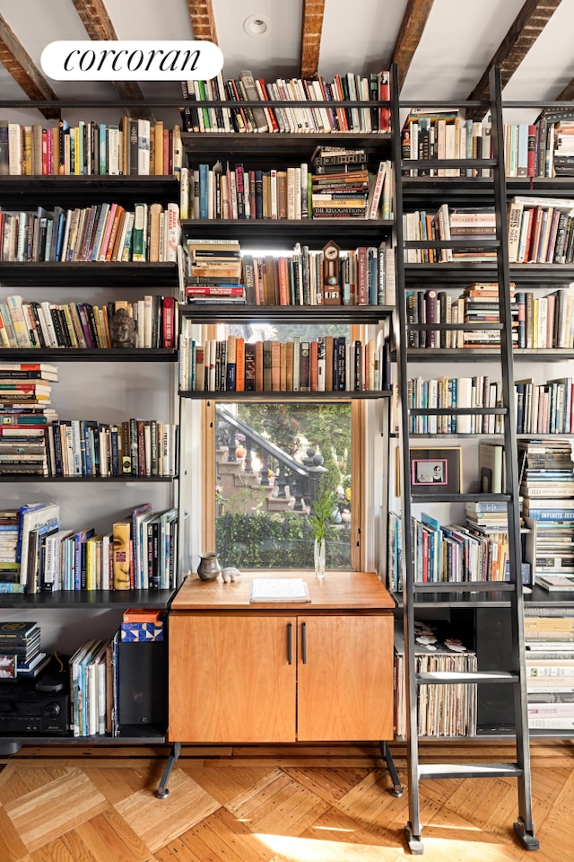 interior space with wall of books