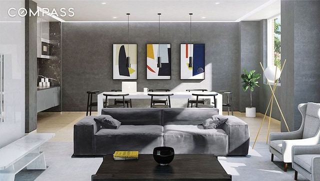 living area featuring recessed lighting