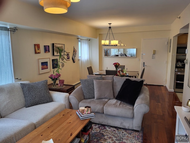 300 W 145th St Unit 1K, New York City, NY 10039 - living area featuring a chandelier and dark wood-type flooring