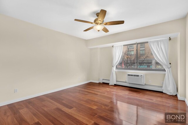 300 W 145th St Unit 1K, New York City, NY 10039 - unfurnished room with ceiling fan, wood finished floors, baseboards, and a baseboard radiator