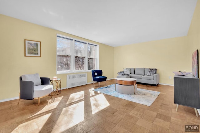 living room with radiator heating unit