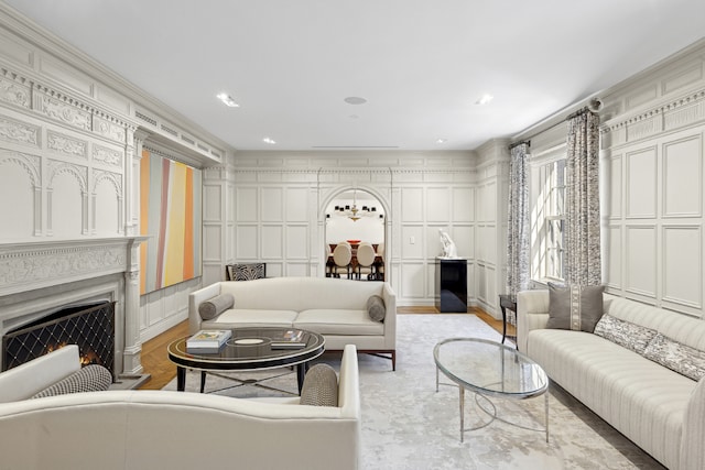 living room with light hardwood / wood-style flooring