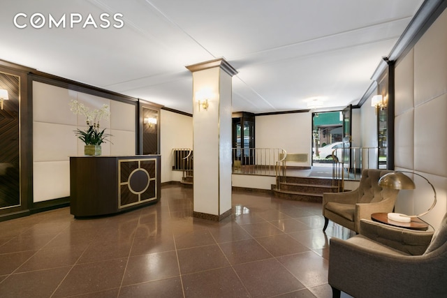 community lobby with ornamental molding