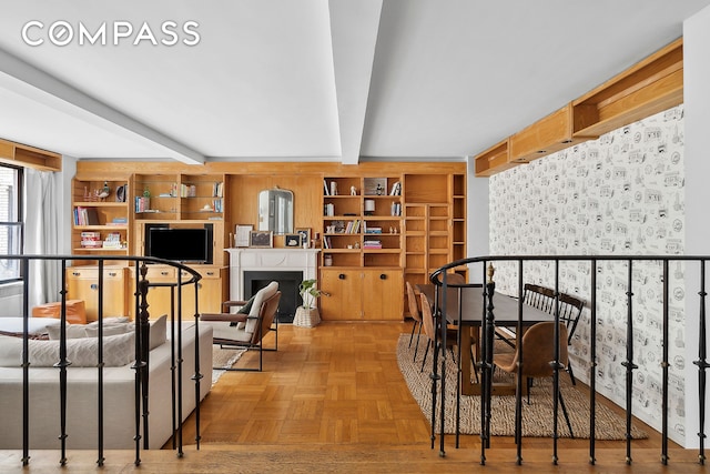 interior space with beam ceiling