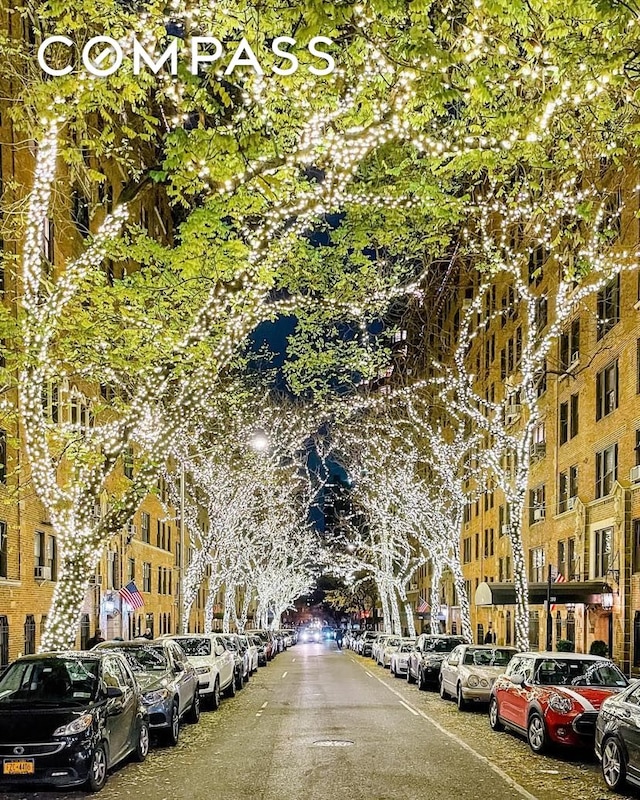 view of asphalt street with street lights