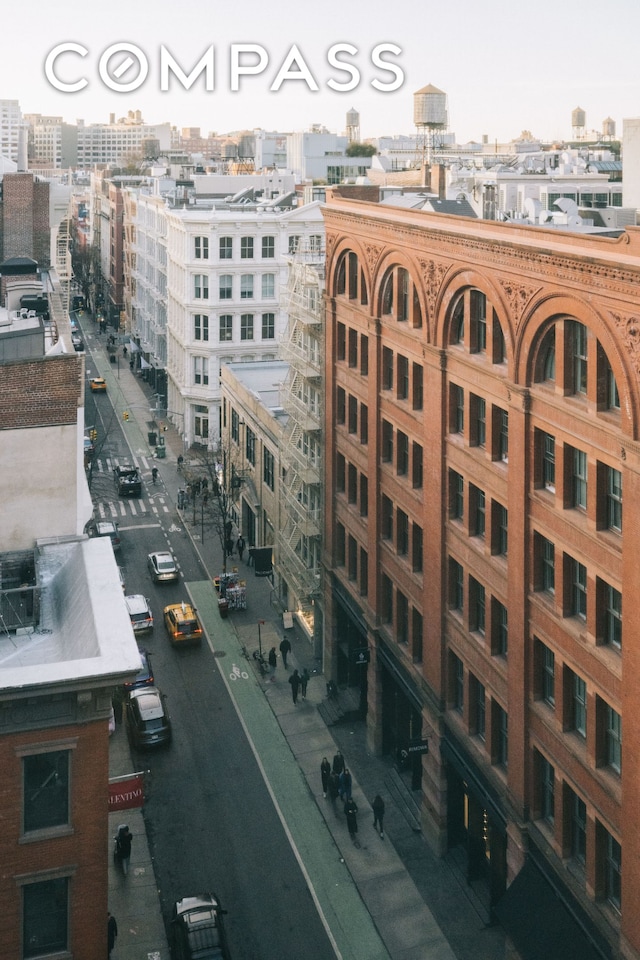 view of building exterior with a city view