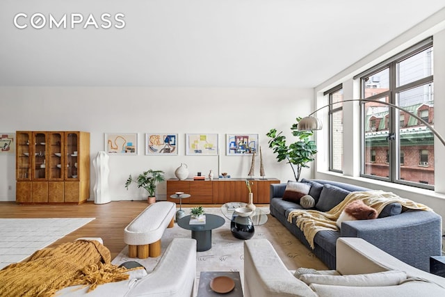 living room with hardwood / wood-style floors