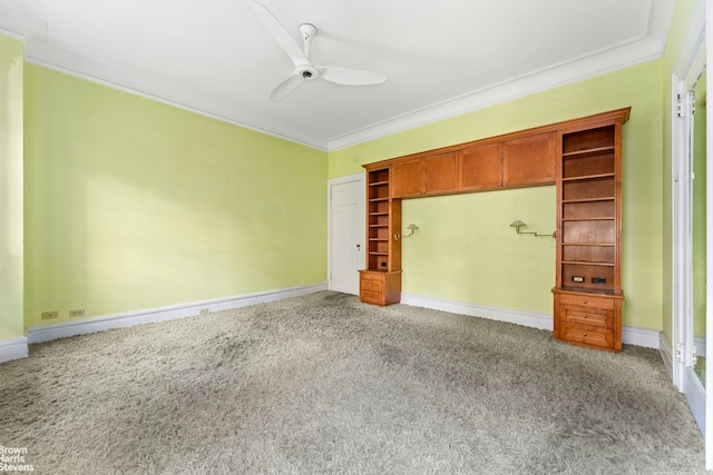 310 W 86th St Unit 3A, New York City, NY 10024 - unfurnished bedroom with carpet floors, ornamental molding, ceiling fan, a closet, and baseboards