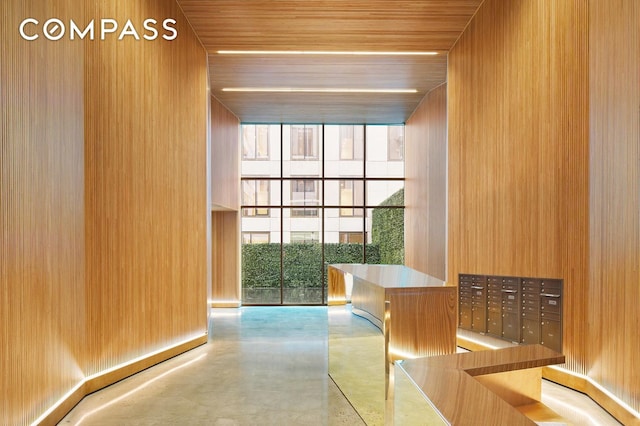 98 Front St Unit 8T, New York City, NY 11201 - common area featuring wooden ceiling and floor to ceiling windows