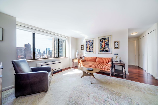 living room featuring baseboards and wood finished floors