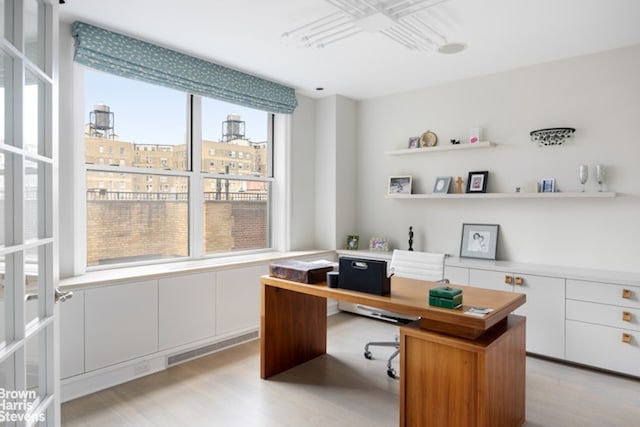 office area featuring light hardwood / wood-style flooring