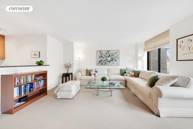 living area with carpet flooring and visible vents