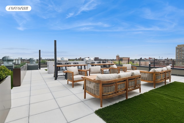 428 E 9th St Unit 703, New York City, NY 11218 - view of patio featuring an outdoor hangout area, area for grilling, and a view of city