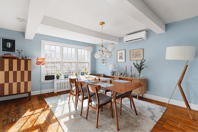 46 Perry St, New York City, NY 10014 - dining area with a wall mounted AC, radiator, hardwood / wood-style floors, and beam ceiling