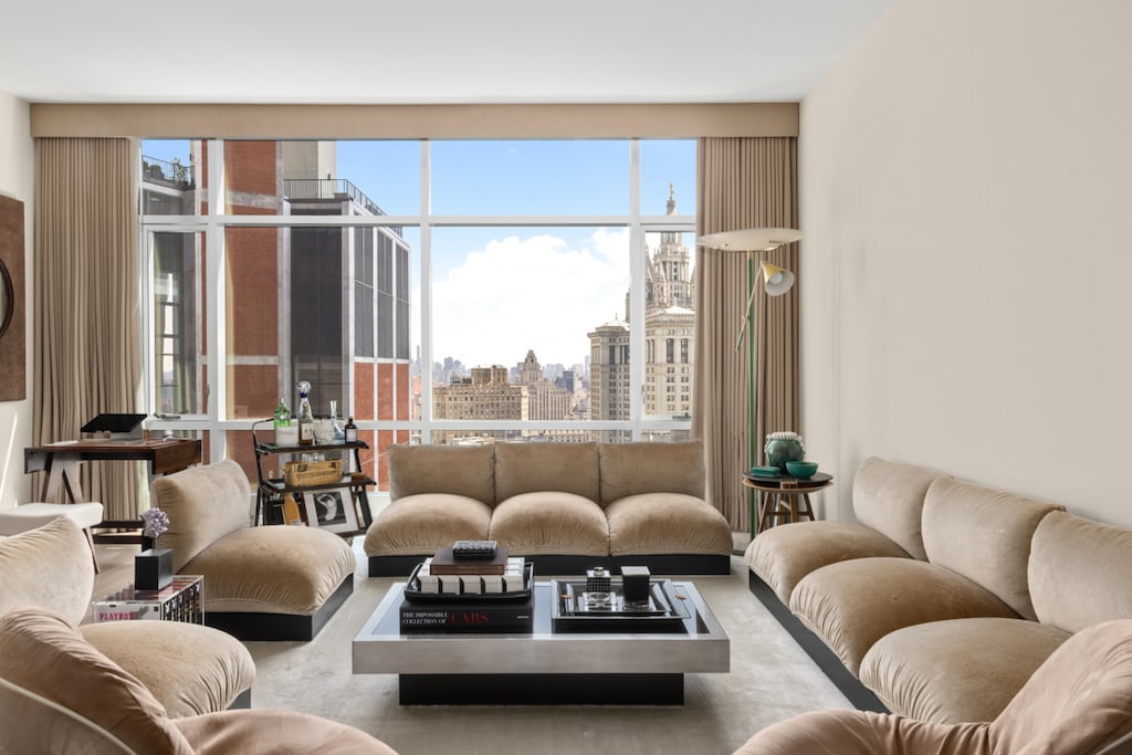 living area with a view of city