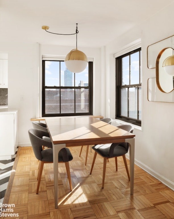 dining room featuring light parquet floors and a wealth of natural light