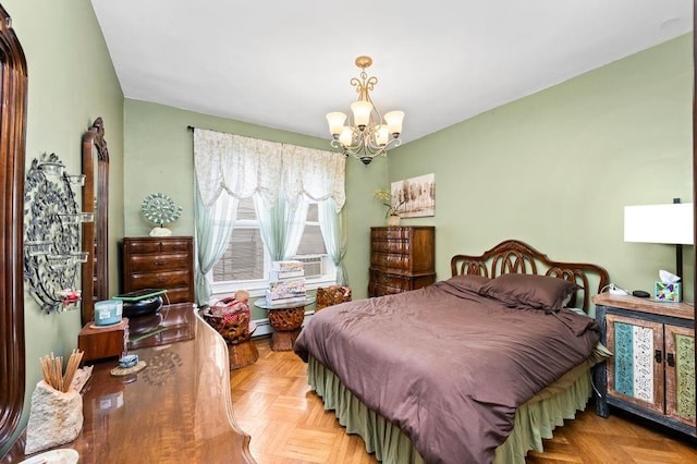 1741 73rd St, New York City, NY 11204 - bedroom featuring a chandelier and a baseboard radiator