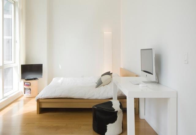 bedroom featuring multiple windows and wood finished floors