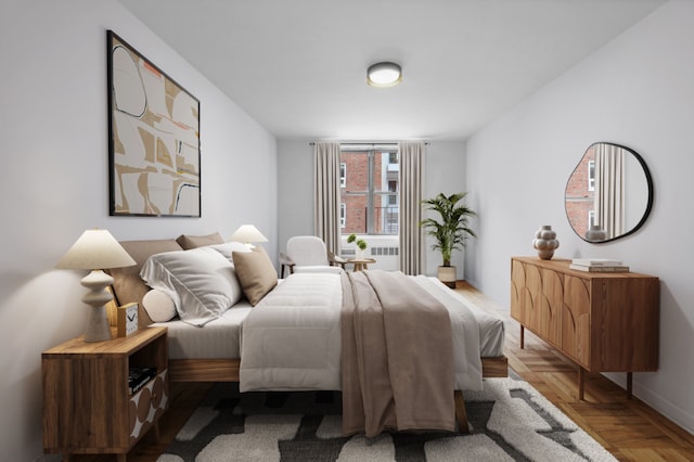 bedroom with parquet floors